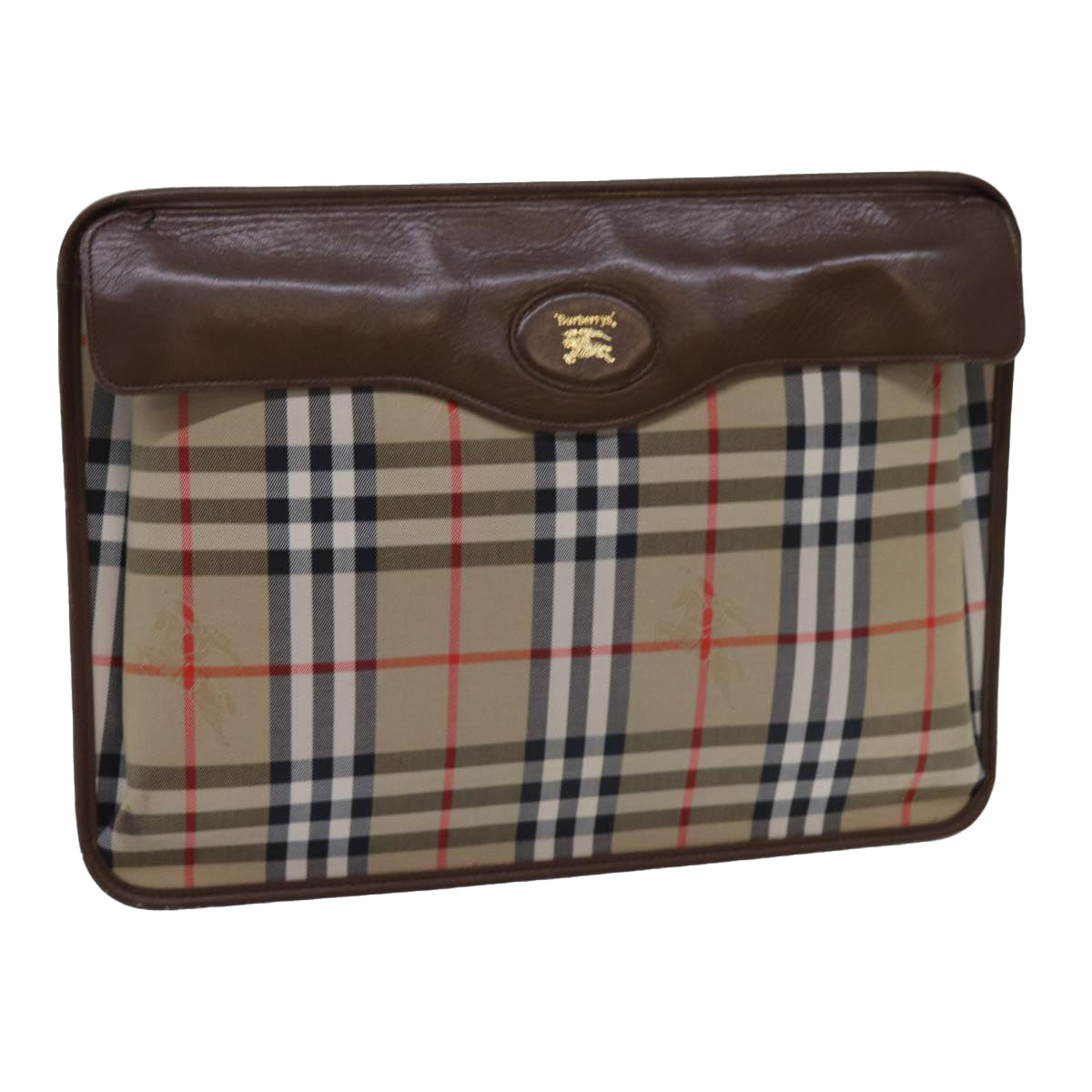 Luxury BurberrySs Nova Check Clutch Bag Canvas Beige Auth bs13819