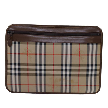Luxury BurberrySs Nova Check Clutch Bag Canvas Beige Auth bs13819