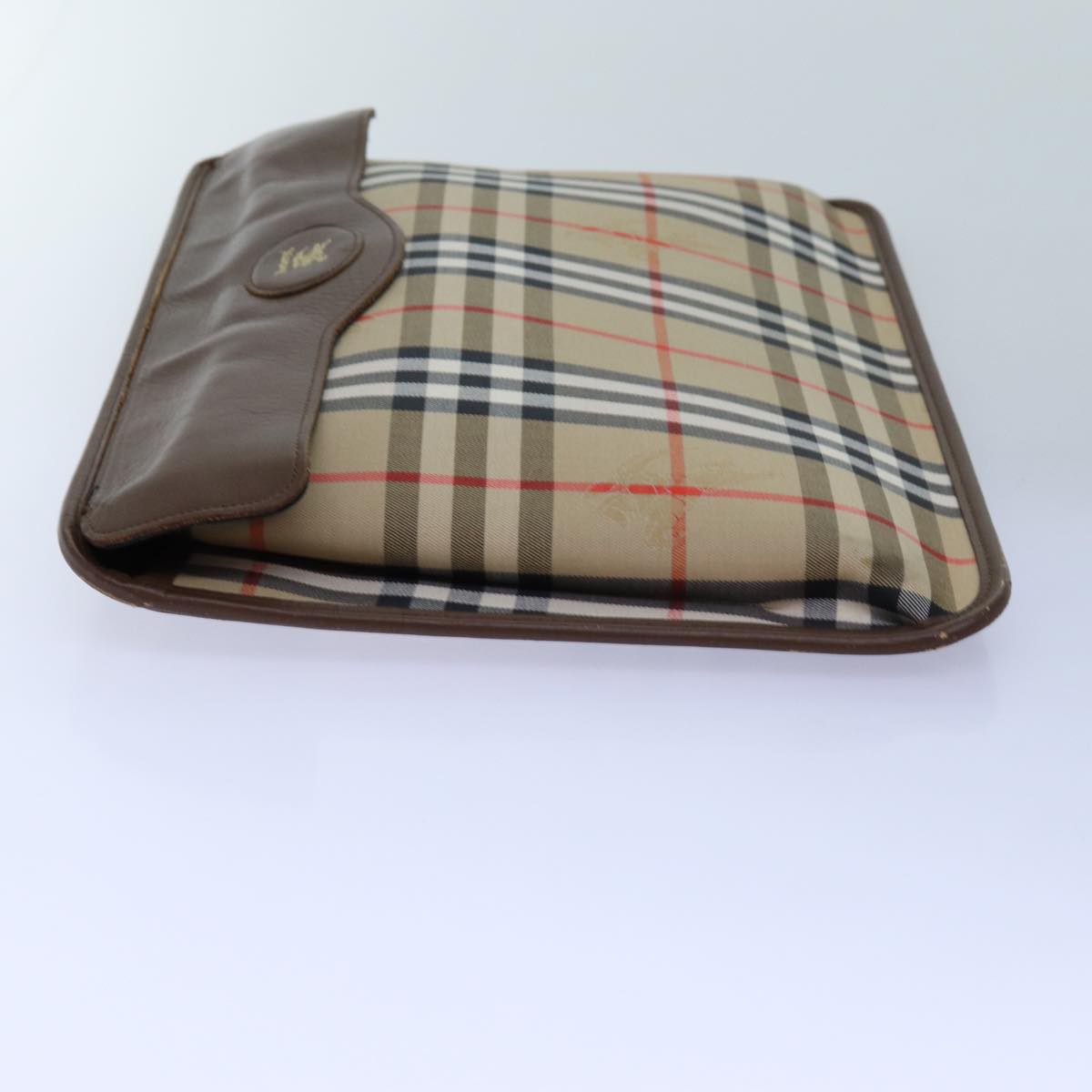 Luxury BurberrySs Nova Check Clutch Bag Canvas Beige Auth bs13819