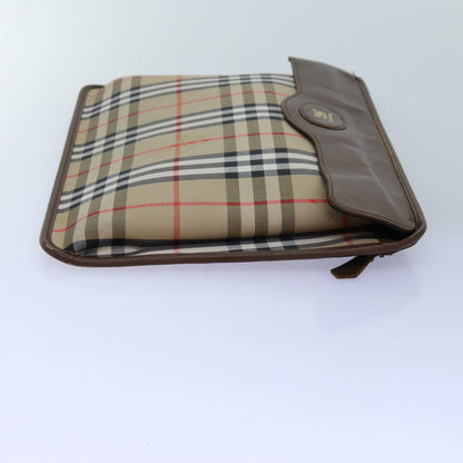 Luxury BurberrySs Nova Check Clutch Bag Canvas Beige Auth bs13819