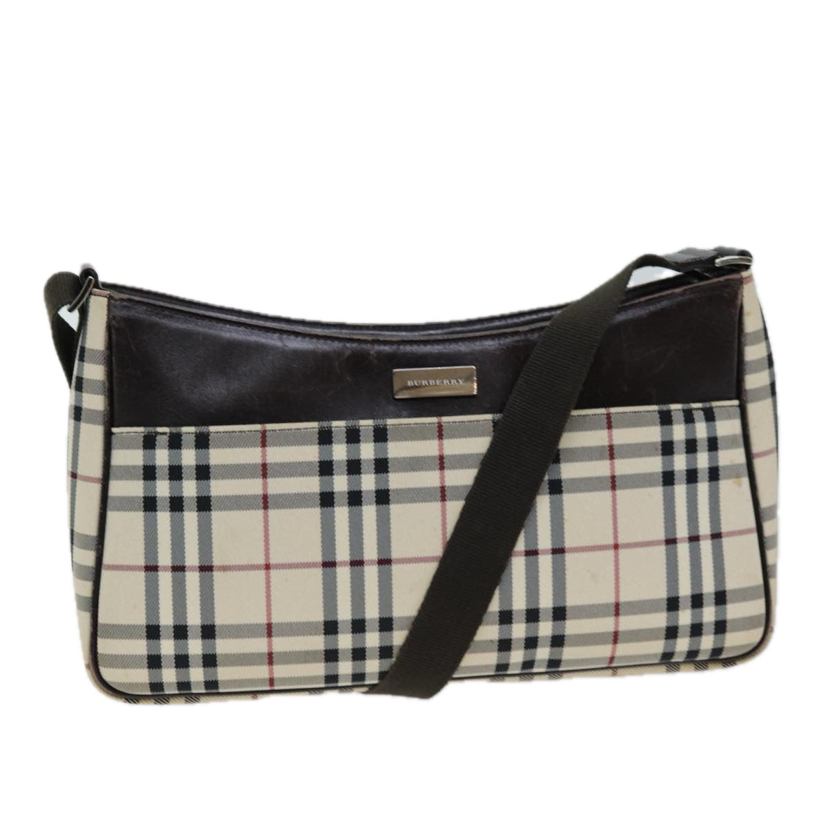 Luxury Burberry Nova Check Shoulder Bag Canvas Beige Auth bs13859