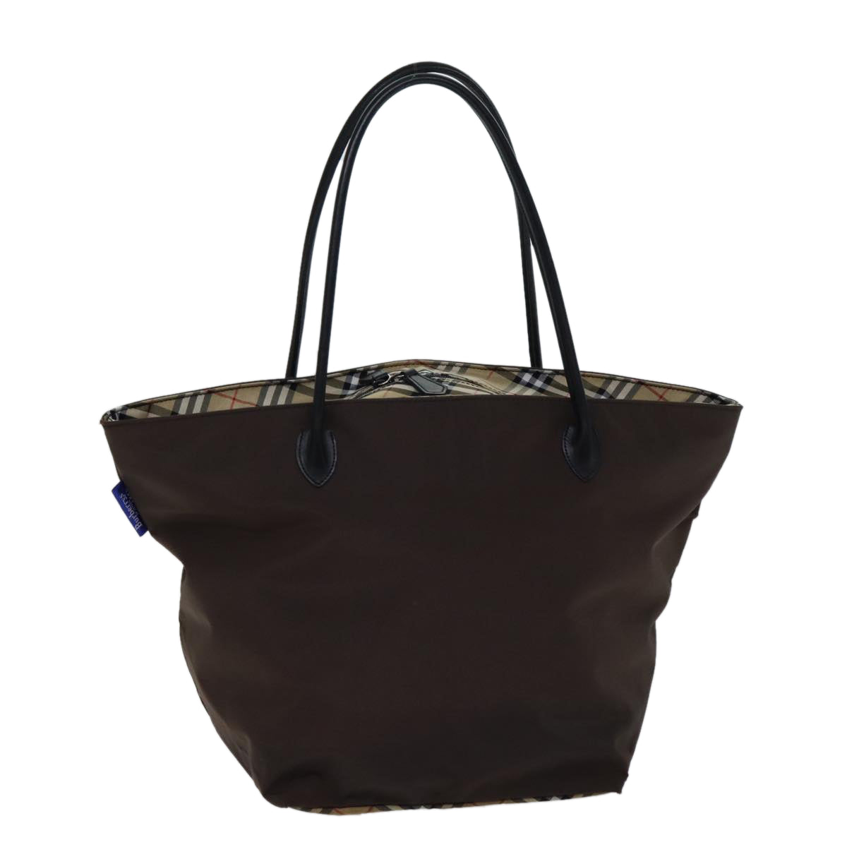 Luxury BurberrySs Nova Check Blue Label Tote Bag Nylon Brown Auth bs13863