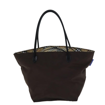 Luxury BurberrySs Nova Check Blue Label Tote Bag Nylon Brown Auth bs13863