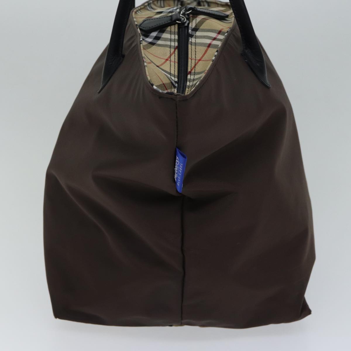 Luxury BurberrySs Nova Check Blue Label Tote Bag Nylon Brown Auth bs13863