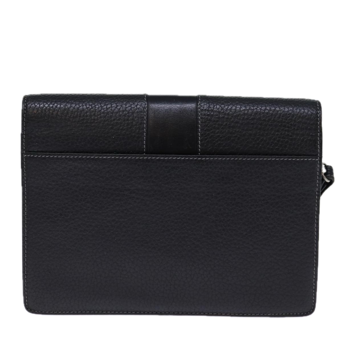 Luxury BurberrySs Clutch Bag Leather Black Auth bs13915
