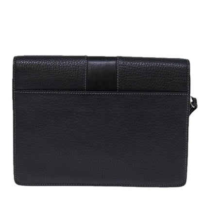 Luxury BurberrySs Clutch Bag Leather Black Auth bs13915