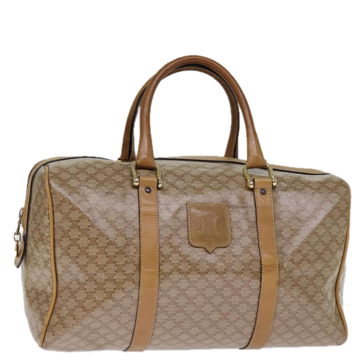 Luxury CELINE Macadam Canvas Boston Bag Coated Canvas Beige  13994