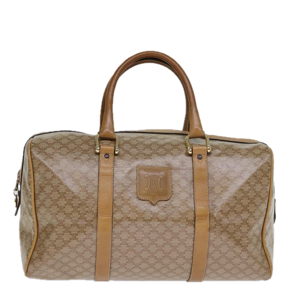 Luxury CELINE Macadam Canvas Boston Bag Coated Canvas Beige  13994