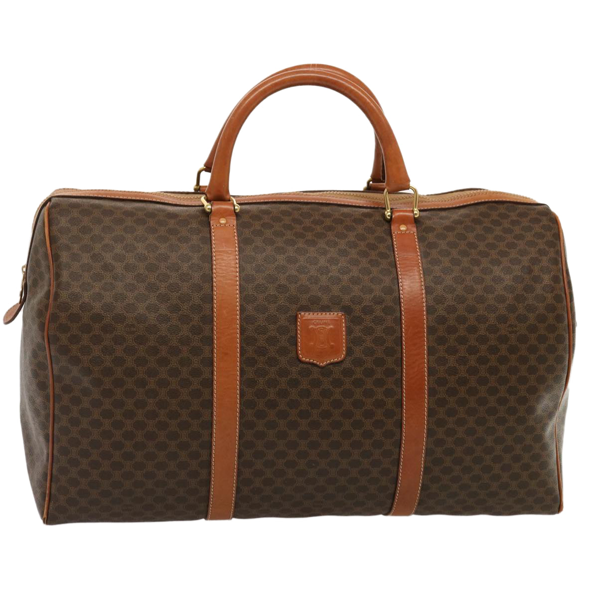 Luxury CELINE Macadam Canvas Boston Bag PVC Brown  14073