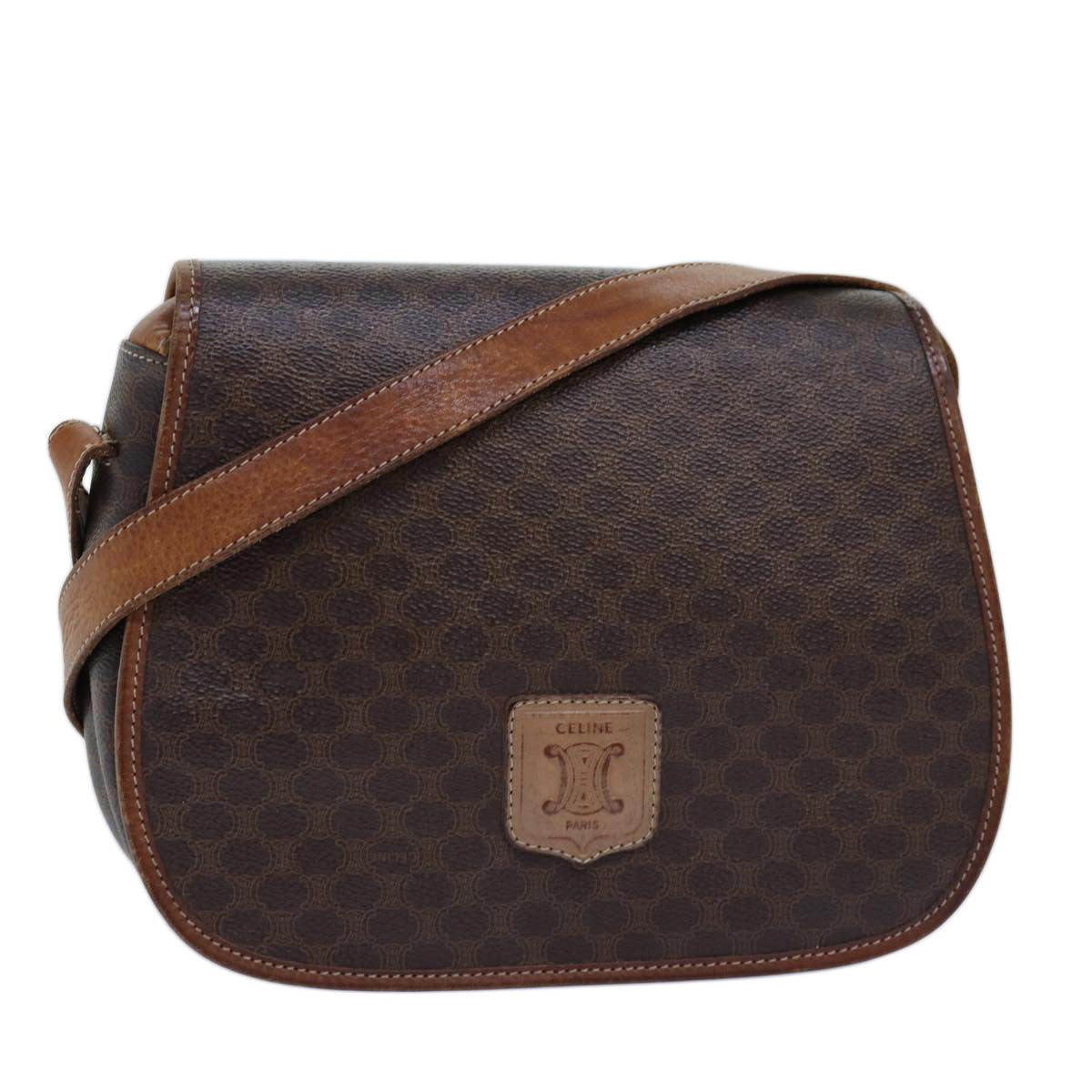 Luxury CELINE Macadam Canvas Shoulder Bag PVC Brown  14110