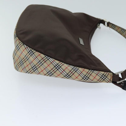 Luxury BurberrySs Nova Check Blue Label Shoulder Bag Nylon Beige Brown Auth bs14139