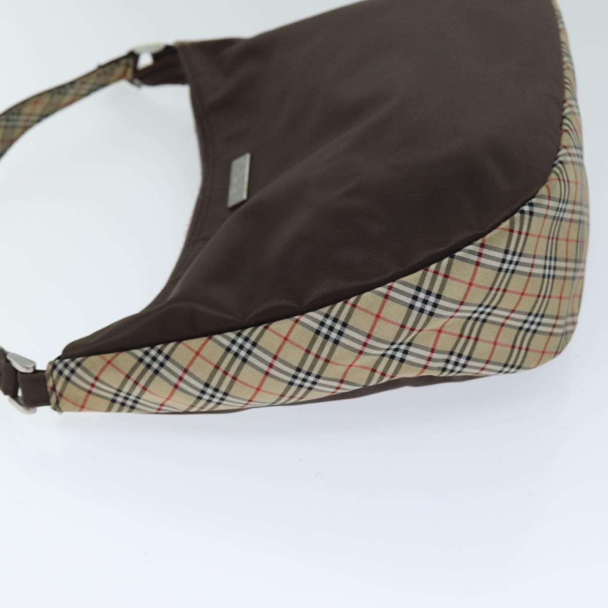 Luxury BurberrySs Nova Check Blue Label Shoulder Bag Nylon Beige Brown Auth bs14139