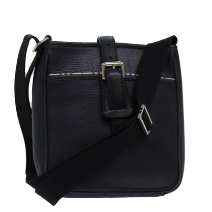Luxury Burberry Shoulder Bag Leather Black Auth bs14162