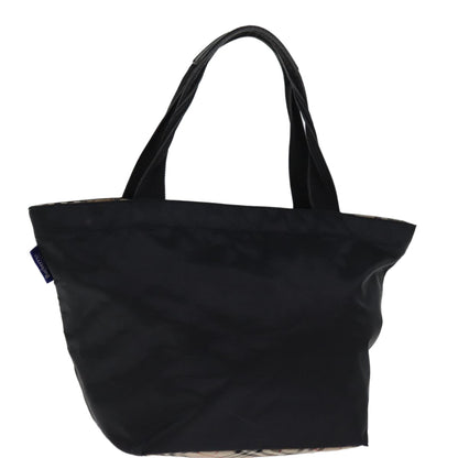 Luxury BurberrySs Nova Check Blue Label Hand Bag Nylon Black Auth bs14212