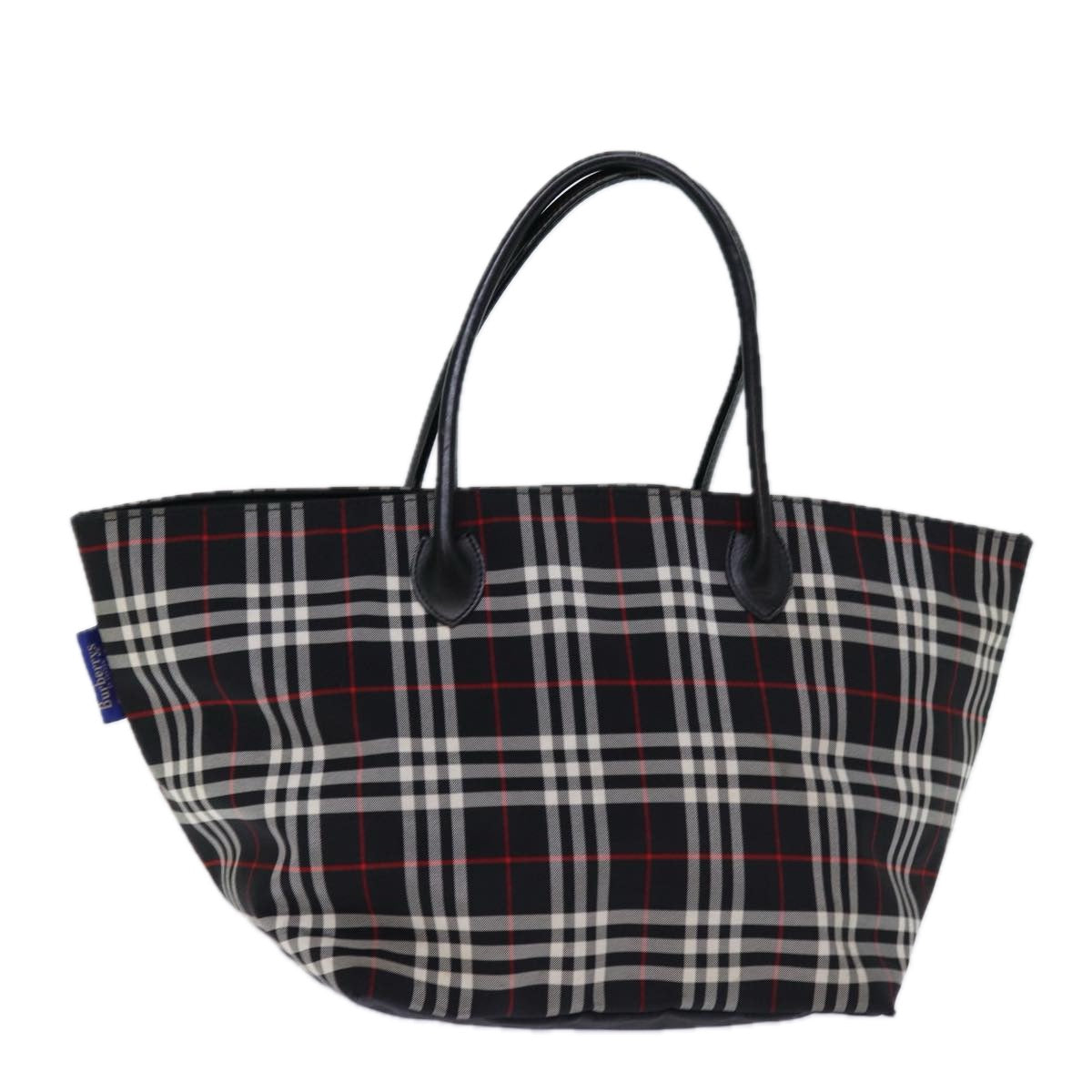 Luxury BurberrySs Nova Check Blue Label Tote Bag Nylon Black White Auth bs14251