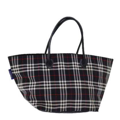 Luxury BurberrySs Nova Check Blue Label Tote Bag Nylon Black White Auth bs14251
