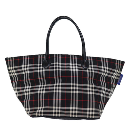 Luxury BurberrySs Nova Check Blue Label Tote Bag Nylon Black White Auth bs14251