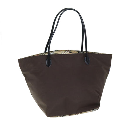 Luxury BurberrySs Blue Label Nova Check Tote Bag Nylon Brown Auth bs14252