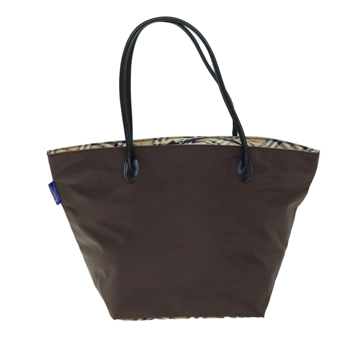 Luxury BurberrySs Blue Label Nova Check Tote Bag Nylon Brown Auth bs14252