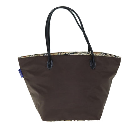 Luxury BurberrySs Blue Label Nova Check Tote Bag Nylon Brown Auth bs14252