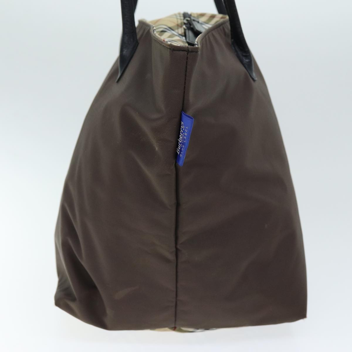 Luxury BurberrySs Blue Label Nova Check Tote Bag Nylon Brown Auth bs14252
