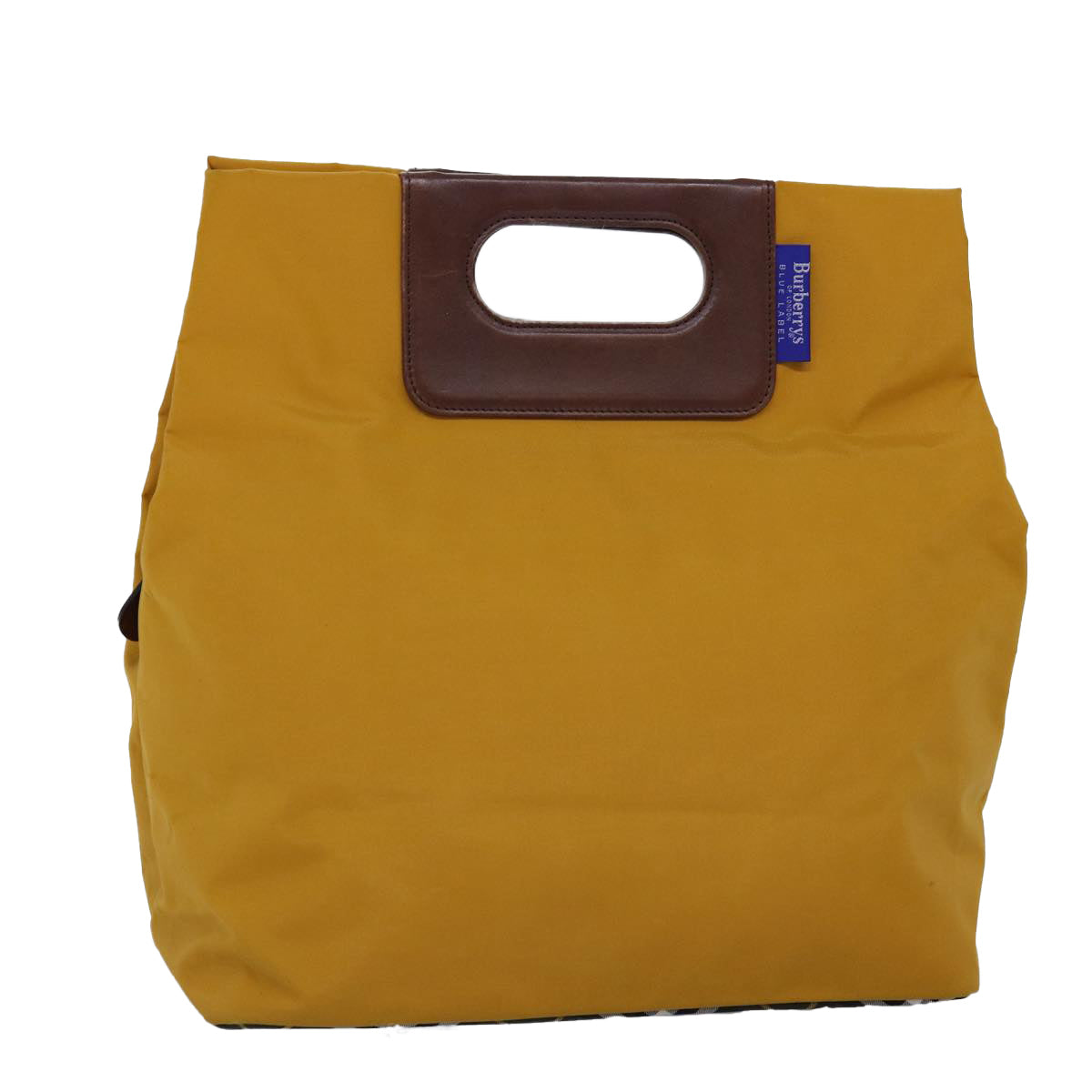 Luxury BurberrySs Nova Check Blue Label Hand Bag Nylon Yellow Auth bs14254
