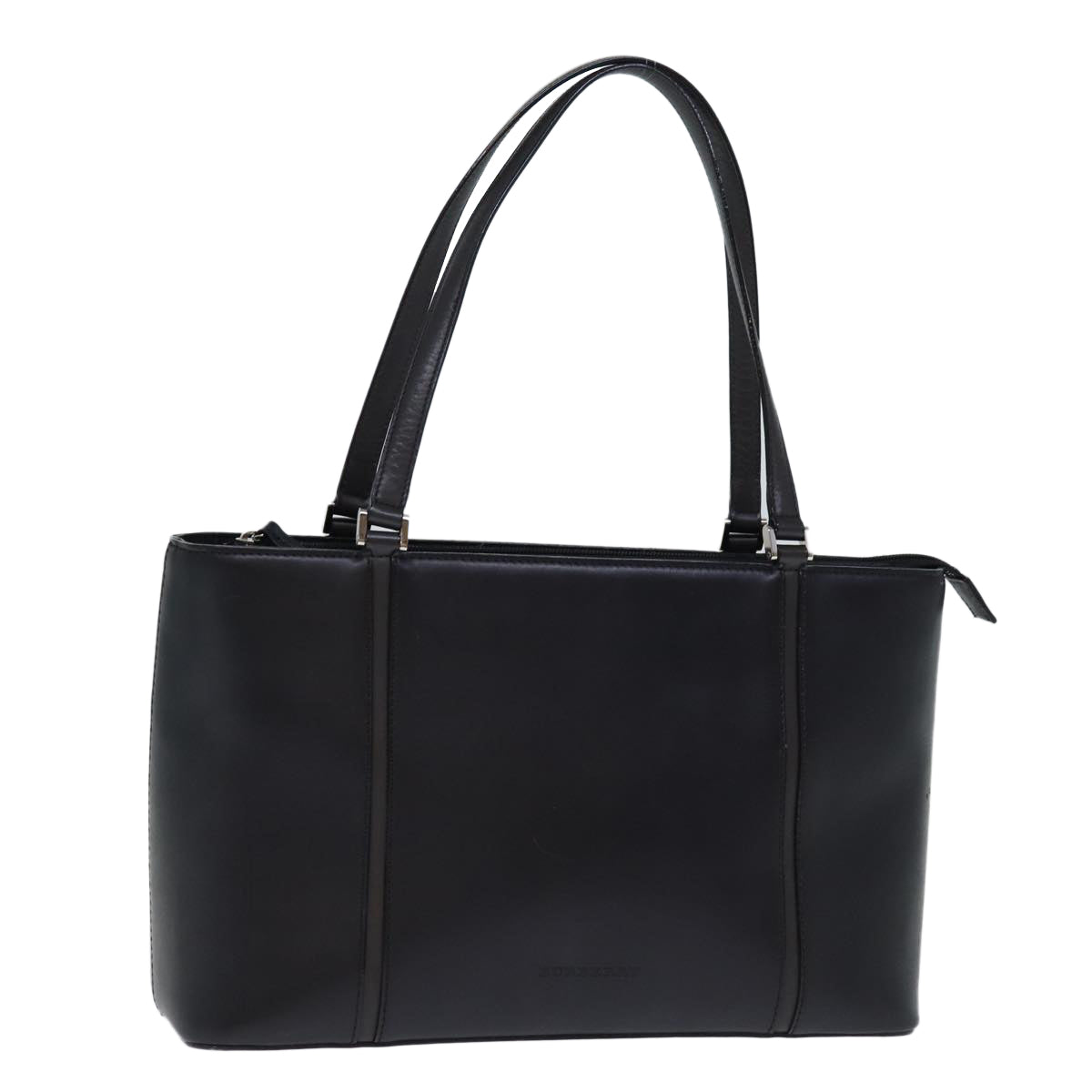 Luxury Burberry Tote Bag Leather Black Auth bs14319