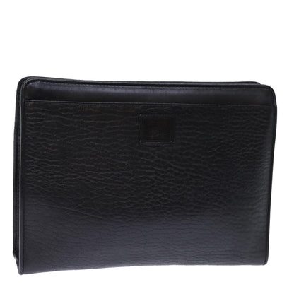 Luxury BurberrySs Clutch Bag Leather Black Auth bs14320