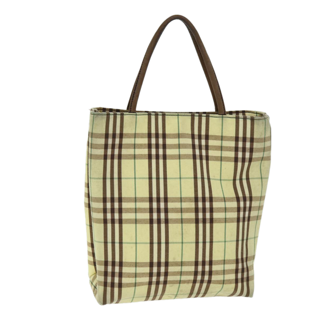 Luxury Burberry Nova Check Hand Bag Canvas Yellow Auth bs14382