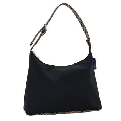 Luxury BurberrySs Nova Check Blue Label Shoulder Bag Nylon Black Beige Auth bs14387