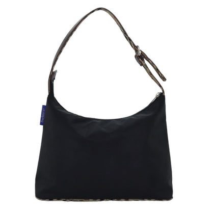 Luxury BurberrySs Nova Check Blue Label Shoulder Bag Nylon Black Beige Auth bs14387