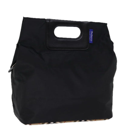 Luxury BurberrySs Nova Check Blue Label Hand Bag Nylon Black Beige Auth bs14388