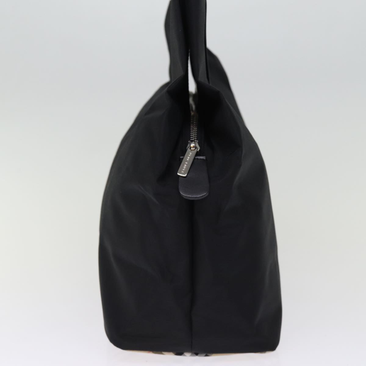 Luxury BurberrySs Nova Check Blue Label Hand Bag Nylon Black Beige Auth bs14388