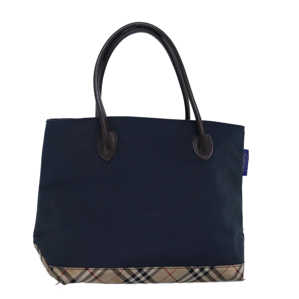 Luxury BurberrySs Nova Check Blue Label Tote Bag Nylon Black Beige Auth bs14389