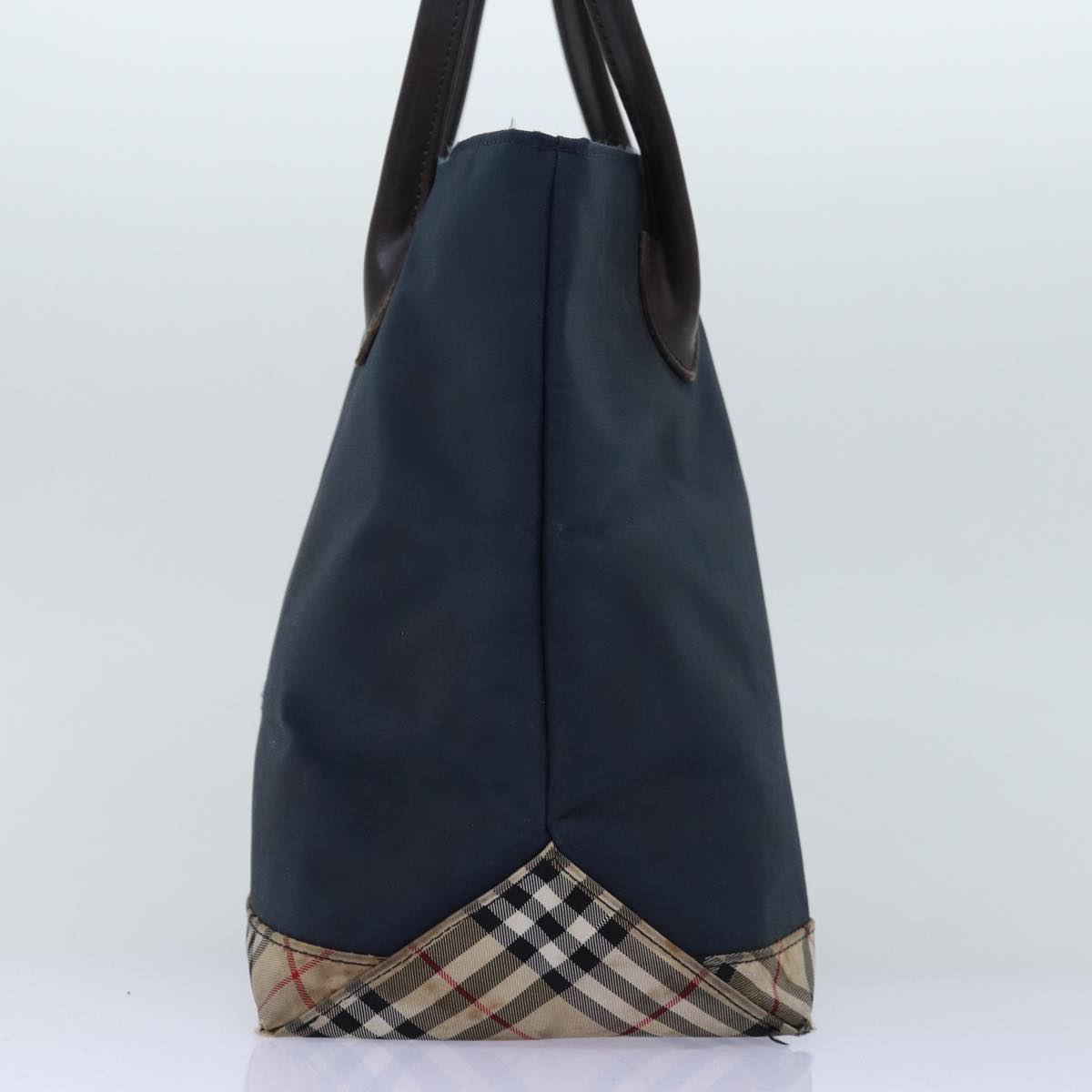 Luxury BurberrySs Nova Check Blue Label Tote Bag Nylon Black Beige Auth bs14389