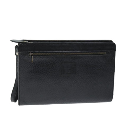 Luxury BurberrySs Clutch Bag Leather Black Auth bs14433