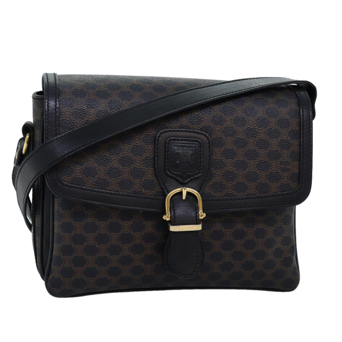Luxury CELINE Macadam Canvas Shoulder Bag PVC Black  14461