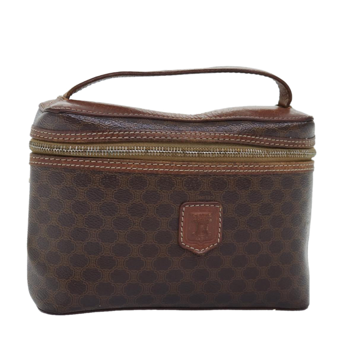 Luxury CELINE Macadam Canvas Vany Hand Bag PVC Brown  14476