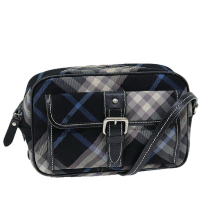Luxury Burberry Nova Check Shoulder Bag Nylon Blue Black Auth bs14506