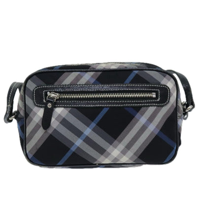 Luxury Burberry Nova Check Shoulder Bag Nylon Blue Black Auth bs14506