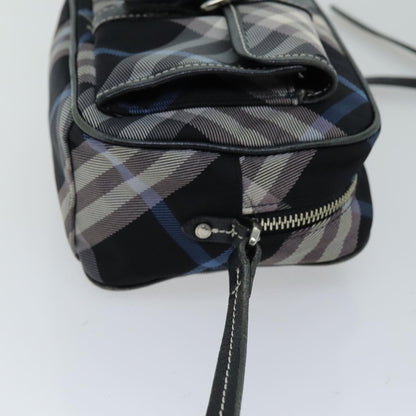 Luxury Burberry Nova Check Shoulder Bag Nylon Blue Black Auth bs14506