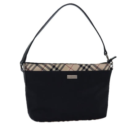 Luxury Burberry Nova Check Shoulder Bag Nylon Black Beige Auth bs14564