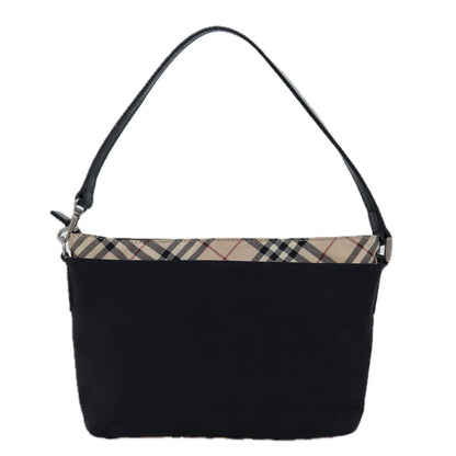 Luxury Burberry Nova Check Shoulder Bag Nylon Black Beige Auth bs14564