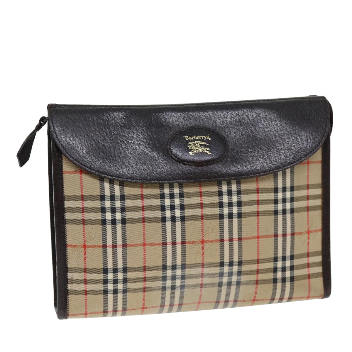 Luxury BurberrySs Nova Check Clutch Bag Canvas Beige Auth bs14645