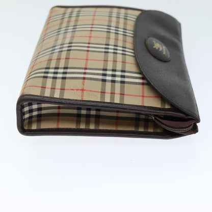 Luxury BurberrySs Nova Check Clutch Bag Canvas Beige Auth bs14645