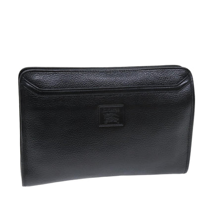 Luxury BurberrySs Clutch Bag Leather Black Auth bs14646