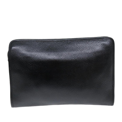 Luxury BurberrySs Clutch Bag Leather Black Auth bs14646
