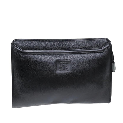 Luxury BurberrySs Clutch Bag Leather Black Auth bs14647