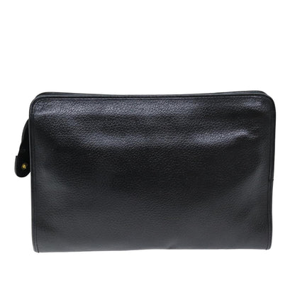 Luxury BurberrySs Clutch Bag Leather Black Auth bs14647