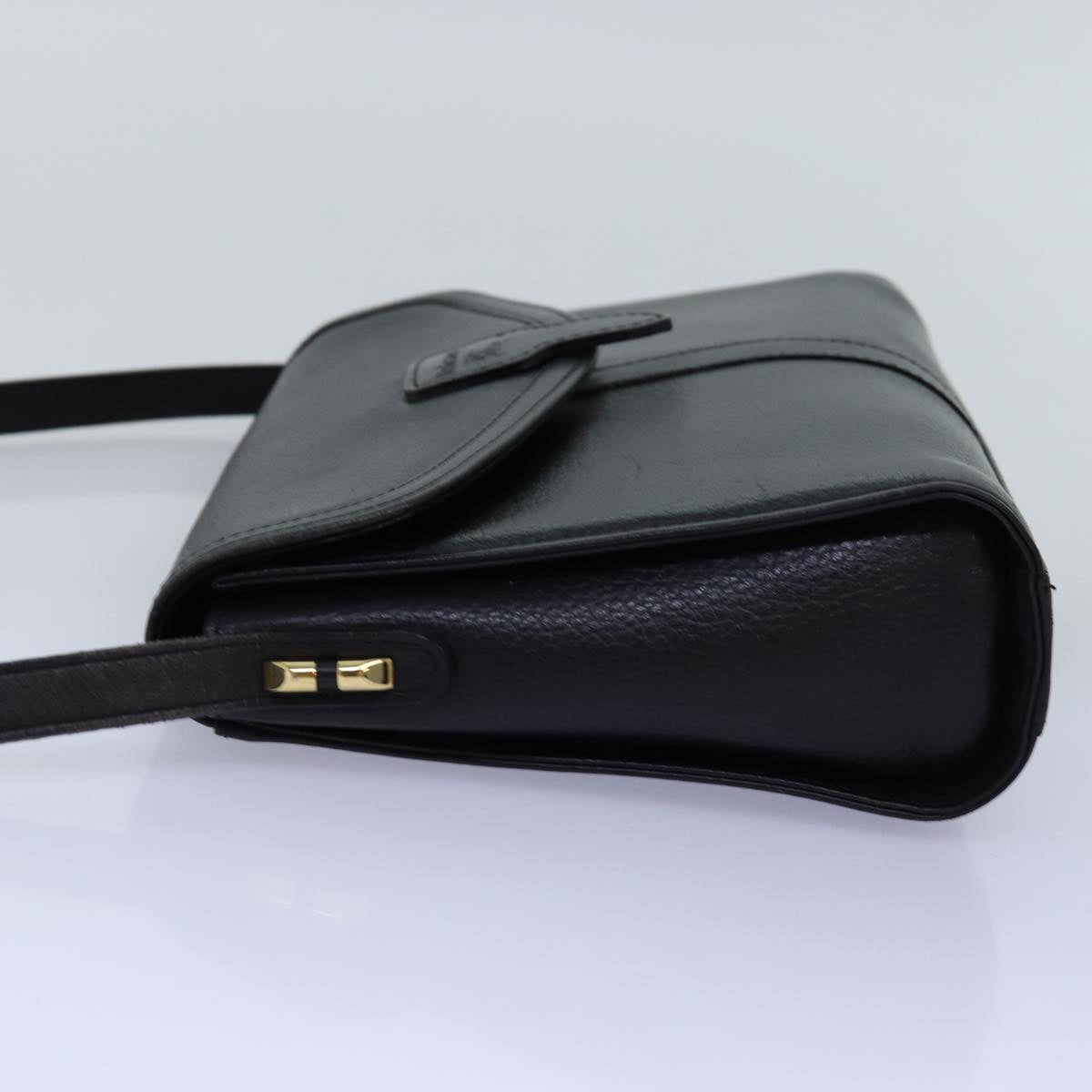 Luxury BurberrySs Shoulder Bag Leather Black Auth bs14648